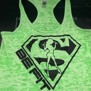 Be Fit Apparel Bright green burnt out workout tank top Superwoman